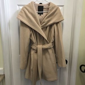 Vera Wang Hooded Wrap Coat Tan XL